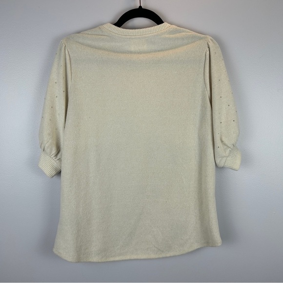 Colortree Casual Paris Themed Embellished Knit Short Sleeve Sweater Medium - Picture 13 of 13